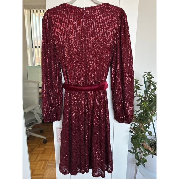 Nanette Lepore Women's Dark Red Sequin Surplice Style Wrap Dress, NWT, Size 10 - Picture 4 of 9